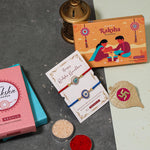 El Regalo 2PCs Designer Evil Eye CZ Rakhi Combo Set for Brothers/Bhaiya-Bhabhi/Brother-Nephew with Roli Chawal, Rakhi Message Card in Rakhi Gift Box