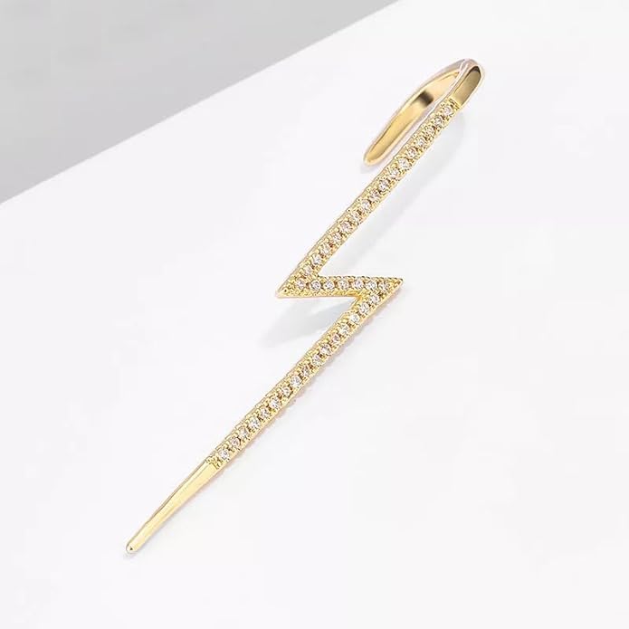 El Regalo 2PCs Fancy Lightning Bolt Edgy Hook Pin Ear Cuff Earring for Girls & Women - Ear Crawler Ear Pins (Gold)