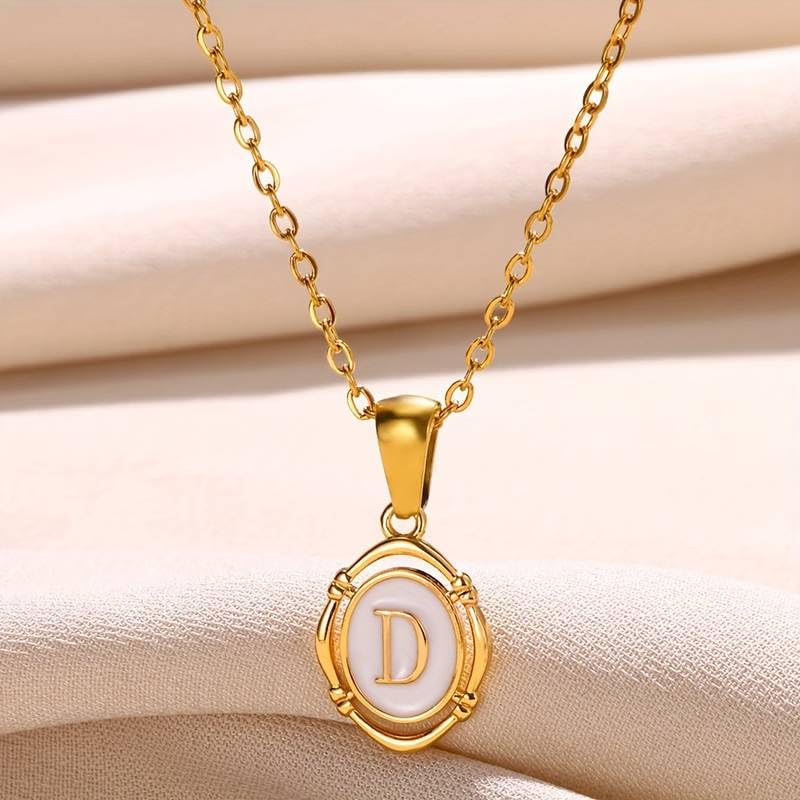 El Regalo Unisex Vintage Style Waterproof Name Initial Letters Pendant Necklaces - Stainless Steel Golden Initials Jewelry - Hypoallergenic Letters Pendant Chain (Letter D)