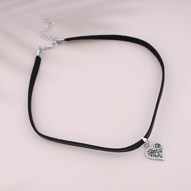 El Regalo Elegant Pendant Choker Necklace for Girls & Women- Stylish CZ Heart, Pearl, Cat, Bee & Flower Pendant Necklace (CZ Heart)