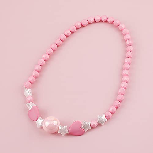 El Regalo 2 PCs Girls Kids Pink Acrylic Heart Bow Beaded Necklaces Set | Girls Kids 2 PCS necklaces | Princess Necklaces Set (Heart & Bow Pattern)