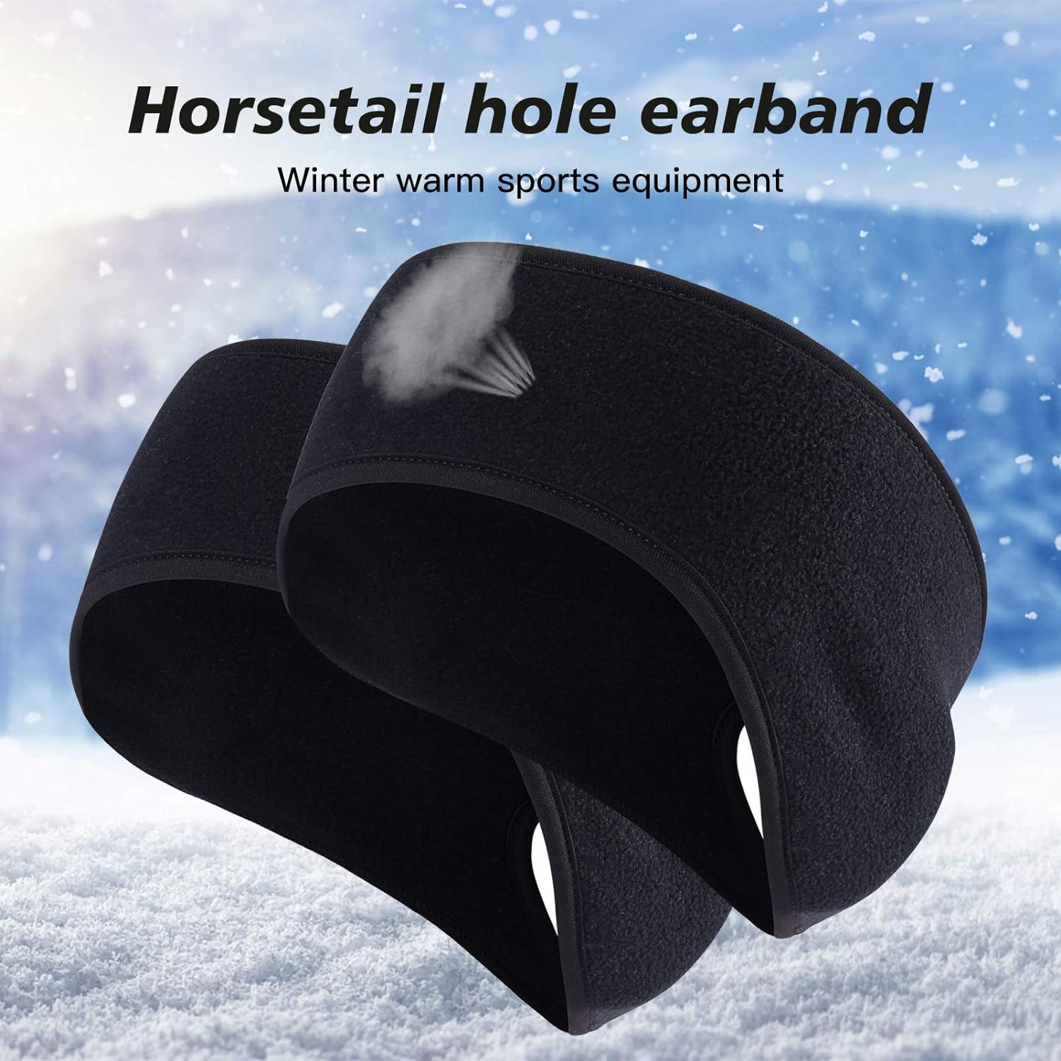 El Regalo 2 PCs Winter Fleece Ponytail Headbands- Ear Warmer/Earmuff Headbands with Ponytail for Men, Women, Girls, Boys Fleece Ear Warmers Headband for Cold Weather Ski Yoga (Black & Black)