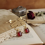 El Regalo Modern Zigzag Brass Statement Drop Earrings for Women & Girls - Contemporary Geometric Handmade Jewelry with Rectangle Stones Drops - Studs for For Western & Ethnic Wear (Ruby Red)