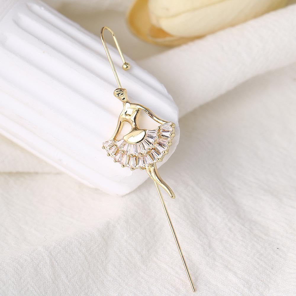 El Regalo 1 Pair Fancy Western Ear Wrap Needle Ear Crawler Earrings - Inlaid Zircon, Elegant Ear Cuff Climber Hook Earrings for Women Girls (Stylish CZ Ear Crawlers)
