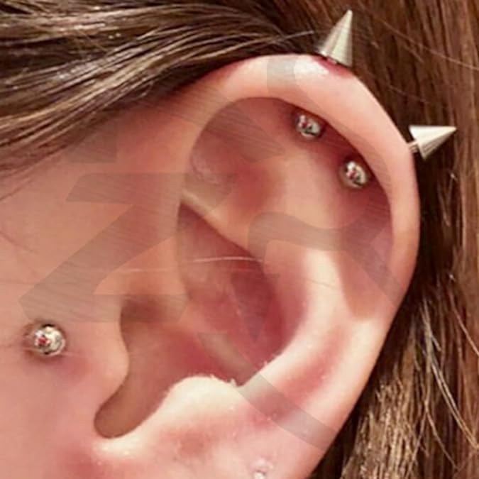 El Regalo 1 Pair Surgical Stainless Steel Spike Unisex Stud Earrings- Septum Lip Rings Cartilage Tragus Helix Piercing for Women Men (Silver)