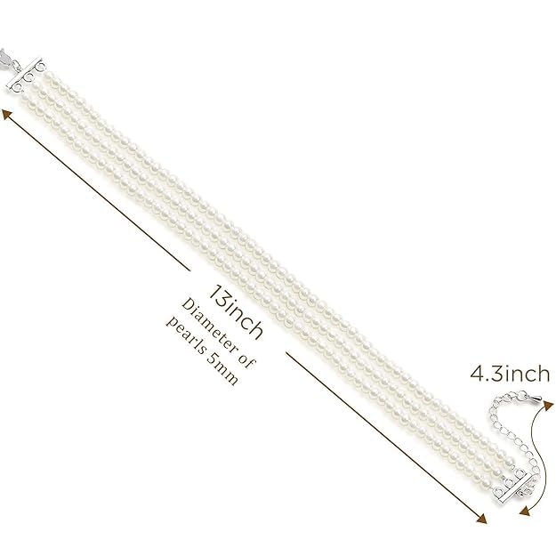 El Regalo Elegant Round Imitation Pearl Multi Strands Choker Necklace for Girls & Women- Party Pearl Necklace with Stainless Steel Chain