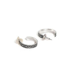 El Regalo 2 Pairs Tribal Oxidized Half Hoop Earrings, Huggie Earrings- Hammered Bohemian Oxidized German Silver Baali Earrings (Option-2)