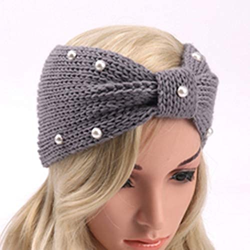 El Regalo Knitted Woolen Pearls Headband, Headwrap, Ear Warmer, Ear Muffs Band, Winter Headbands for Girls, Teens & women (Gray)