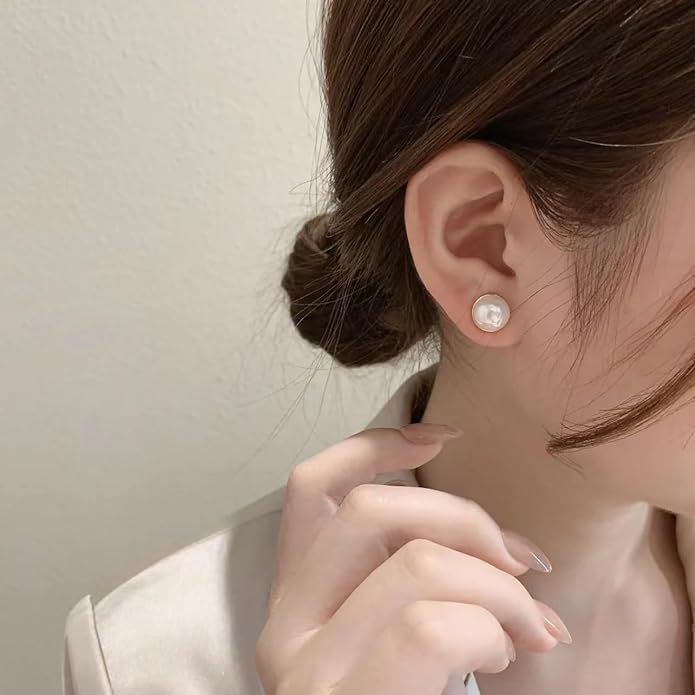 El Regalo 1 Pair Non-Pierced Magnetic Double Pearls Earrings- Fake Gauge Clip On/Cartilage Earrings for Girls & Women