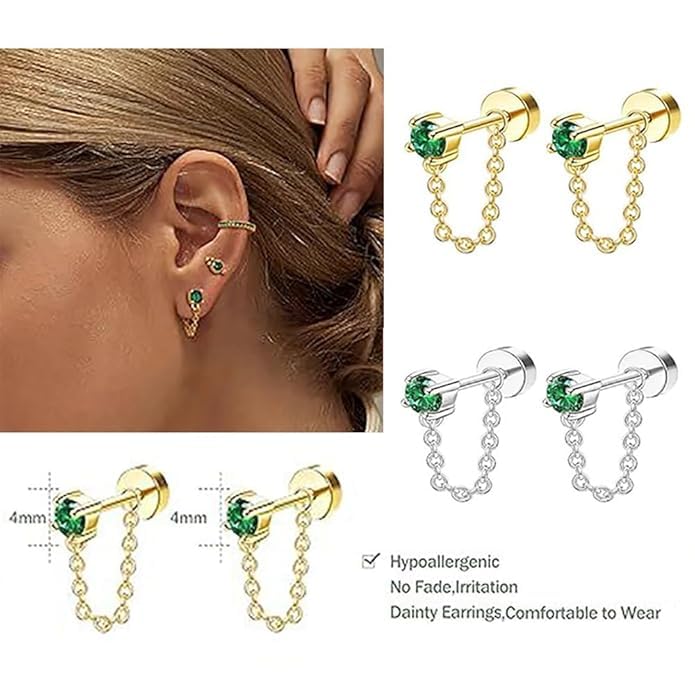 El Regalo Link Chain Earrings- Dangle Geometric Stainless Steel Drop Western Earrings for Women Girls (Golden Link Studs)