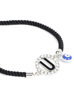 El Regalo Name Initials Evil Eye Bracelet Rakhi for Brother- Name Letter CZ Rakhi with Roli Chawal, Message Card in Rakshabandhan Box for Bhai (Black-U)