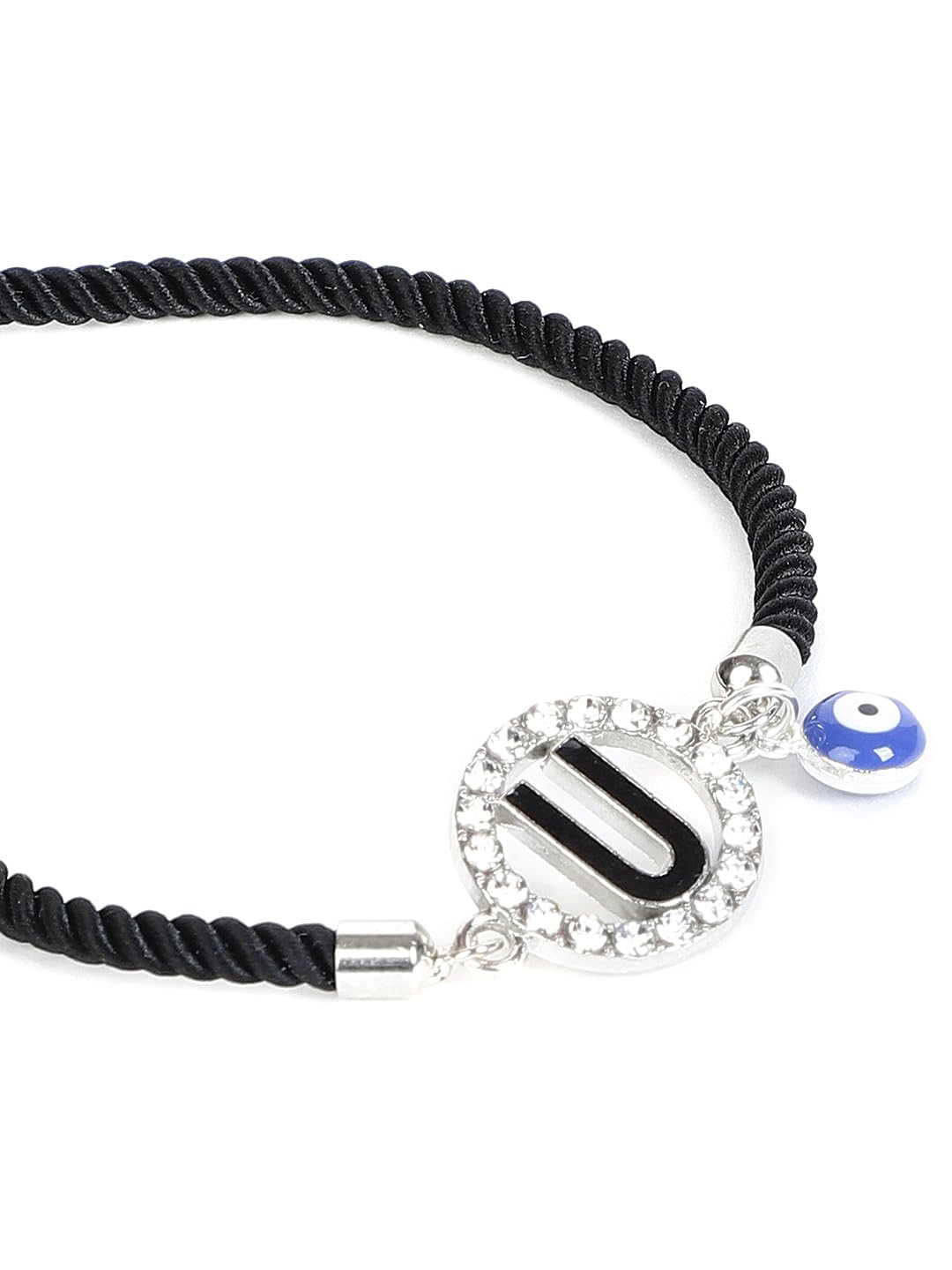 El Regalo Name Initials Evil Eye Bracelet Rakhi for Brother- Name Letter CZ Rakhi with Roli Chawal, Message Card in Rakshabandhan Box for Bhai (Black-U)
