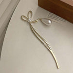 El Regalo 1Pc Fancy Pearl Hair Stick/Juda Stick- Bow Hair Fork Headwear Korean Style Hairpin Women Bun Hair Stick