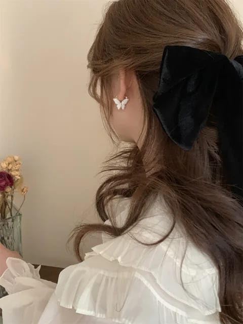 El Regalo Elegant Butterfly Hoop Earrings for Girls & Women- Exquisite White Enamel Butterfly Hoop Earrings