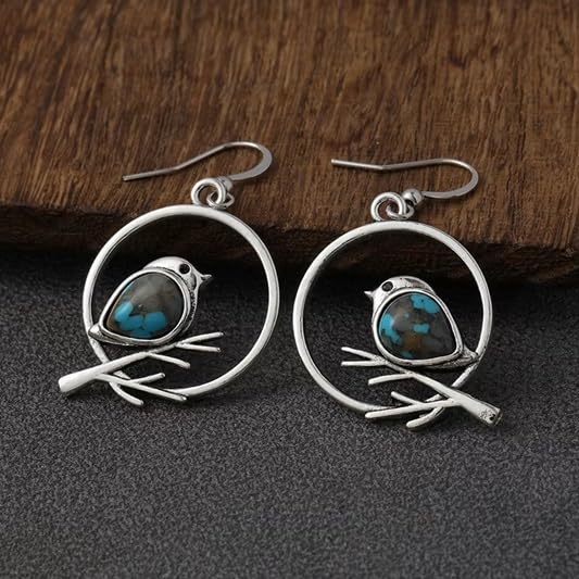 El Regalo Vintage Bohemian Blue Turquoise Kingfisher Bird Dangle Earrings for Women - Elegant Handcrafted Nature-Inspired Statement Jewelry