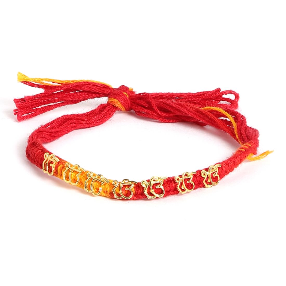 El Regalo 2PCs Red & Yellow Moli Thread Rakhi Combo Set for Brother- Auspicious OM, Ganesha, Satiya, Lion etc. Mauli Rakhi with Roli Chawal Shagun, Message Card in Rakhi Gift Box (Option-4)