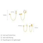 El Regalo Gold Toned Cubic Zirconia Ear Cuff and Stud Earrings Set for Women & Girls | Elegant Cartilage Wrap with Chain Link & CZ Crystal Studs | Non-Pierced Ear Cuff Jewelry Combo | Gift for Her