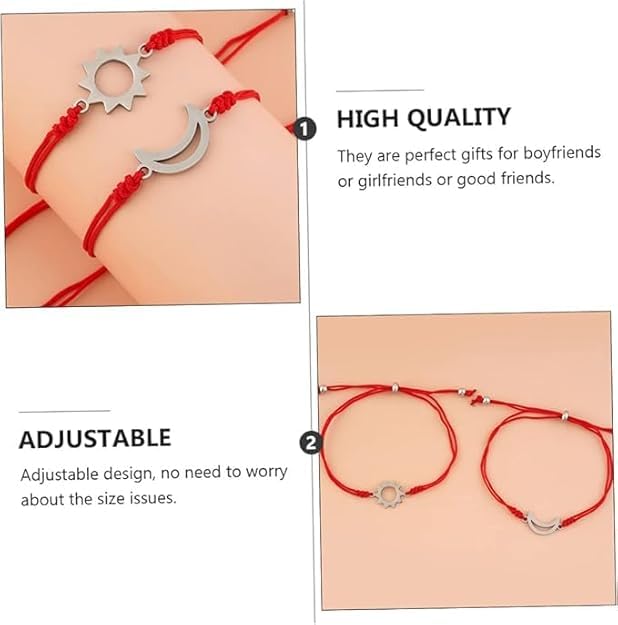El Regalo 2PCs Sun Moon Adjustable Rakhis for Brother- Simple & Elegant 2 Rakhis with Roli Chawal, Message Card in Rakhi Box for Bhaiya-bhabhi (Red)