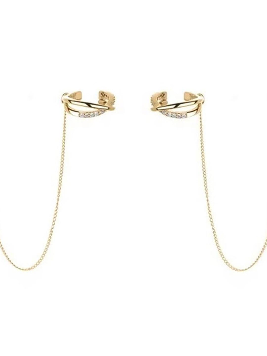 El Regalo Cubic Zirconia Cuff Chain Earrings for Women - Threader Earrings - Criss Cross & Braided Ear Cuff with Long Link Chain - Non-Piercing Cartilage Clip-on Jewelry Gift (Style-2)