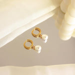 El Regalo Stainless Steel Pearl Drop Hoop Earrings for Women | Small Huggie Hoop Earrings with Pearl Pendant | Waterproof Anti Tarnish Modern Earrings for Girls | Minimalist Cute Jewelry (Gold)