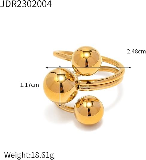 El Regalo Modern 18K Gold Plated Stainless Steel Trio Sphere Ring for Women & Girls | Elegant Big Bold Chunky Statement Ring | Triple Ball Spiral Cocktail Finger Ring | Western Fashion Jewellery