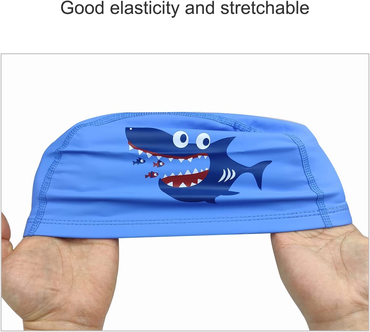 El Regalo 2 PCs Swim Cap Kids/Toddlers, Comfortable Breathable Polyester Fabric Swimming Caps Cute Cartoon Dolphin, Shark, Owl, Mermaid Fairy, Unicorn, Giraffe Swim Caps (Pink Owl & Blue Shark)