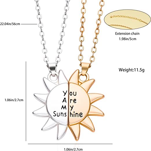 El Regalo 2Pcs/Set You are My Sunshine Yin Yang Magnet Couples Necklace: Sun Pendant Necklaces for best Friend, Besties, Couple, Boyfriend, Girlfriend | Valentines Day Gift (Golden & Silver)