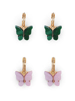 El Regalo Cute 2 Pairs Butterfly Lever Hook Earrings Combo for Girls & Women- Elegant Small Butterfly Hoop Earrings- Gift for Girls/Her (Green & Lavender)
