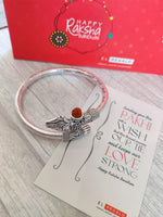 El Regalo Trident Rudraksha Kada Bracelet Rakhi for Brother/Bhai- Rudraksha Trishool Silver Plated Rakhi for Bhaiya with Roli Chawal, Card in Rakhi Gift Box