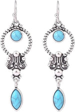 El Regalo Small Handmade Vintage Silver Tone Simulated Turquoise Dangle Drop Earrings for Women Girls- Retro Blue Stone Earrings