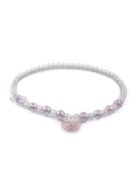 El Regalo 1 Pair Girls Kids Shiny Pearl Shell Princess Necklace & Bracelet Sets- Acrylic Shell Beads Oyster Pearl Princess Necklace Bracelet Jewelry Set for Girls Kids (Purple)