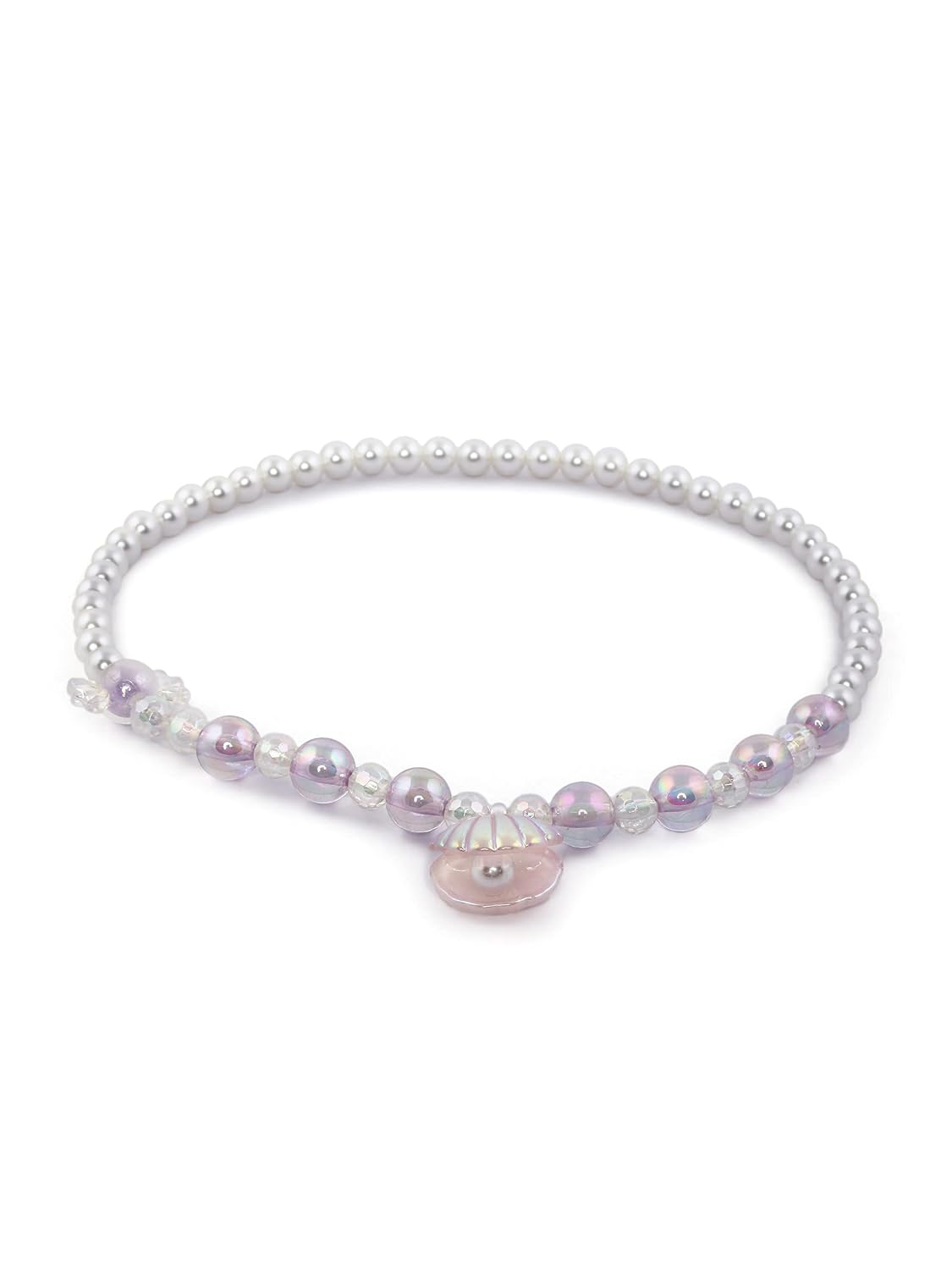 El Regalo 1 Pair Girls Kids Shiny Pearl Shell Princess Necklace & Bracelet Sets- Acrylic Shell Beads Oyster Pearl Princess Necklace Bracelet Jewelry Set for Girls Kids (Purple)