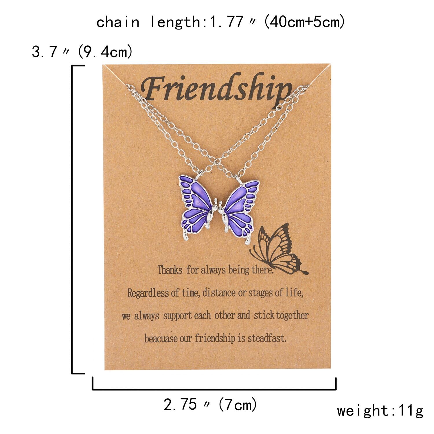 El Regalo 2 PCs Best Friend Butterfly Necklaces for Girls- Matching Butterfly Pendant Necklace Set BFF Friendship Necklace, Dainty Jewelry Gifts for Women Teen Girls (Purple BF Butterfly)