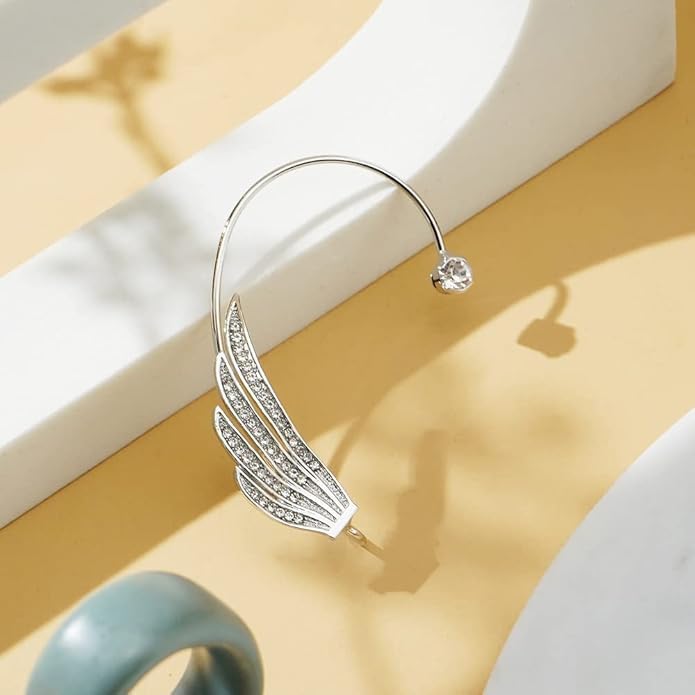 El Regalo Gorgeous Inlaid Rhinestone Angel Wings Cuff Earrings - No Piercing Ear Bone Clip for Women - Sparkling Crystal Angel Wing Ear Wrap, Non-Pierced Cartilage Climber Jewelry