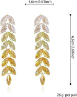 El Regalo Gradient Crystal Long Chandelier Tassel Dangle Earrings - Rhinestone Leaf Drop Statement Earrings for Women, Lightweight, Comfortable, Sparkling Jewelry (Yellow)