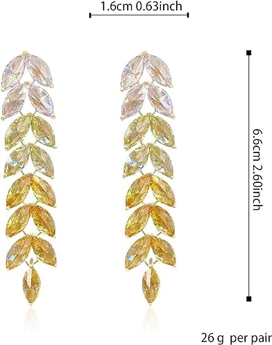 El Regalo Gradient Crystal Long Chandelier Tassel Dangle Earrings - Rhinestone Leaf Drop Statement Earrings for Women, Lightweight, Comfortable, Sparkling Jewelry (Yellow)