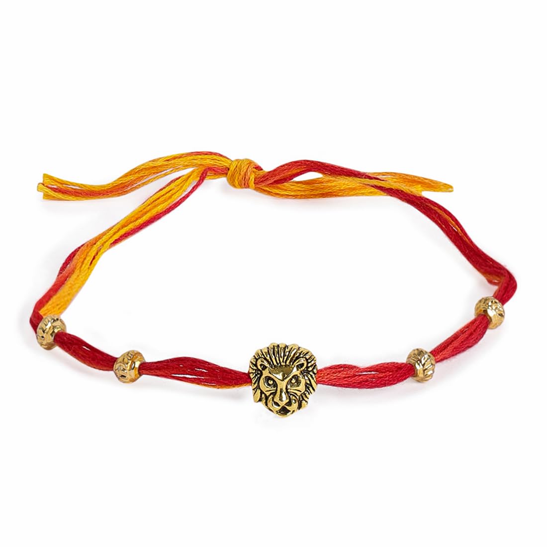 El Regalo 2PCs Red & Yellow Moli Thread Rakhi Combo Set for Brother- Auspicious OM, Ganesha, Satiya, Lion etc. Mauli Rakhi with Roli Chawal Shagun, Message Card in Rakhi Gift Box (Option-3)