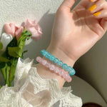 El Regalo Daisy Flower Bracelets- 1PC Crackled Crystal Beads Tassel Flower Charms Bracelet for Girls & Women (Blue)