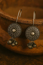 El Regalo Silver Lookalike Brass Oxidized Hook Earrings with Ghungroo for Women/Girls- Ethnic Traditional Earrings