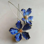 El Regalo Womens Vintage Bohemian Style Enamel Flower Earrings - Silver Tone, Trendy Long Hook Floral Earrings