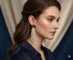 El Regalo Elegant Purple Stone Stud Pearl Tassel Earrings for Women & Girls, Multi-Strand Pearl Drop Dangle Earrings, 6cm Long Gold Plated Statement Earrings