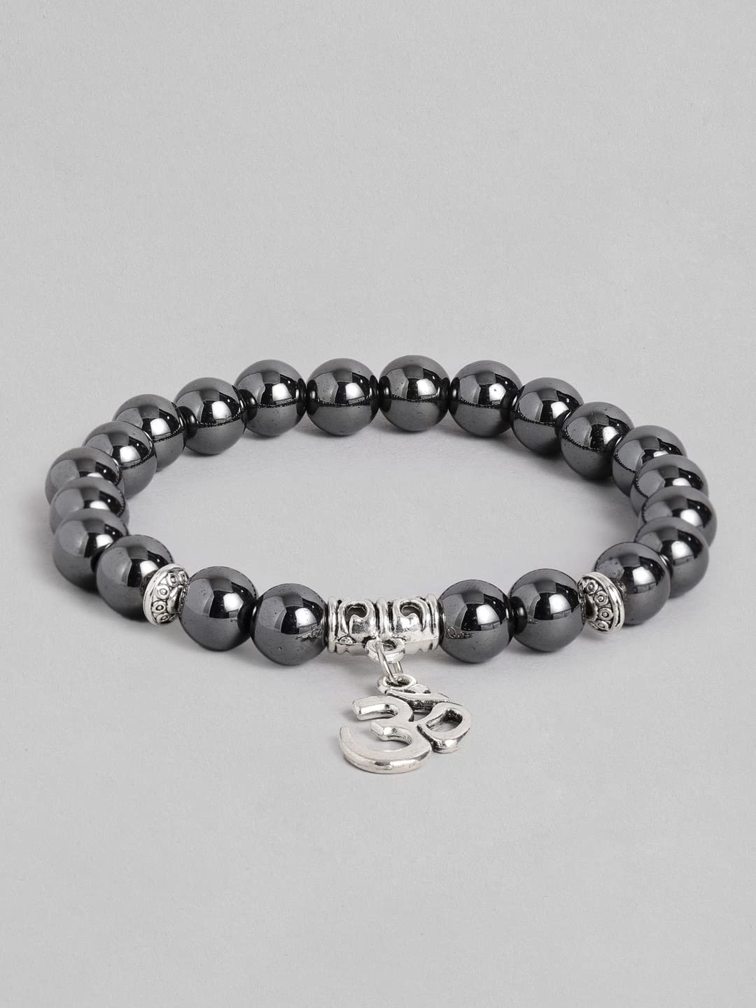 El Regalo OM OM OM Charm Healing Yoga 8mm Beads Stretchable Bracelets for Men/Women | OM Yoga Spiritual Jewelry (Grey)