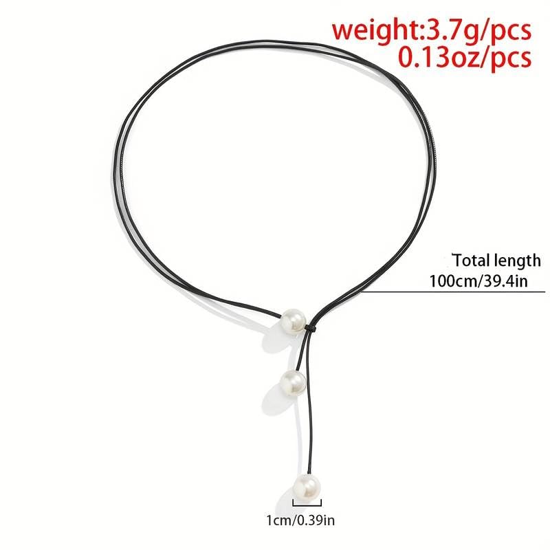 El Regalo Boho Double Layers Leather Pearl Suede Y Drop Adjustable Necklace for Girls & Women- Contemporary Black Leather Wrap Choker Necklace- Gothic Tie Up Necklace