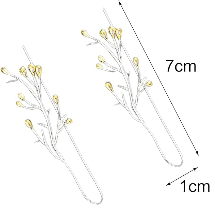 El Regalo 1 Pair Uniquely Handcrafted Tree Branch Dangle Earring for Women/Girls- Dual Tone Gold & Silver Statement Earrings with Blossoming Golden Buds