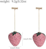 El Regalo 3D Rhinestone Strawberry Statement Earrings for Women & Girls | Handcrafted Crystal Fruit Drop Dangle Earrings | Fancy & Elegant Western Fashion Jewellery (Pink)