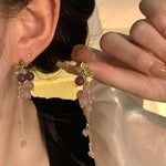 El Regalo Purple Grape Bunches Crystal Bead Drop Earrings for Girls & Women- Handmade Acrylic Fruit Dangle Drop Fashion Earrings (Grapes Tassel)