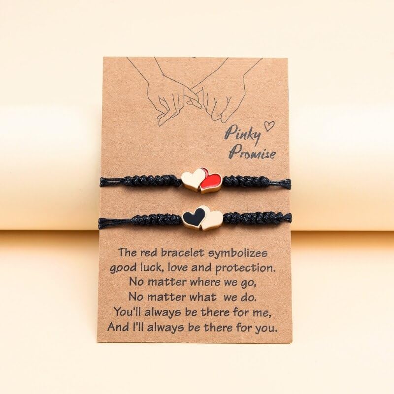 El Regalo Unisex 2PCs BFF Best Friends Hearts Friendship/Couple Bracelets, Pinky Promise BFF Long Distance Matching Hearts Bracelets for Besties
