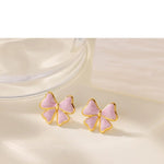 El Regalo 1Pair Stainless Steel Anti-Tarnish Pink Enamel Earrings for Girls & Women | Trendy & Cute Leaf, Bow, Ribbon, Strawberry & Butterfly Stud Earrings (Bow stud)