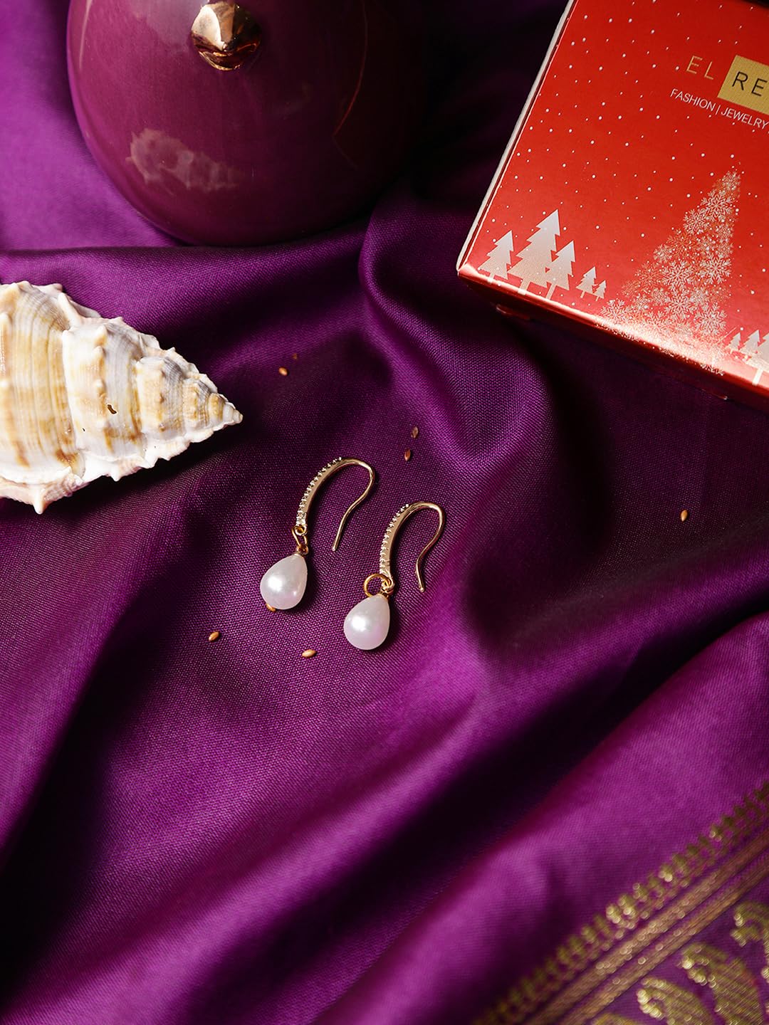 El Regalo Statement Pearl Zircon Earrings- Pearl Drop Zircon Hook Earring for Girls & Women