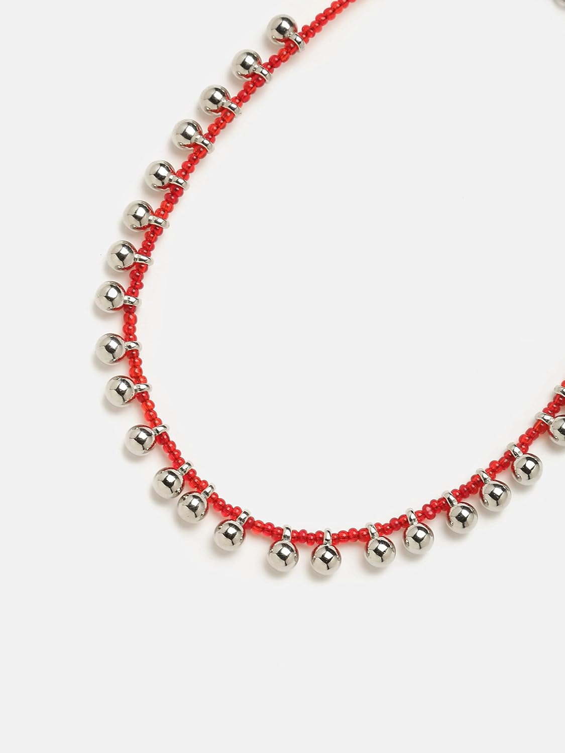 El Regalo 1 Pair German Silver Anklets Set- Evil Eye Red Beads/Ghungroo Anklets Set for Women & Girls (Ghunroo Red Beads Anklet)